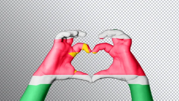 Surinam Bayrak Rengi Eller Kalbin Aşkın Sembolü Kırpma Yolu — Stok fotoğraf