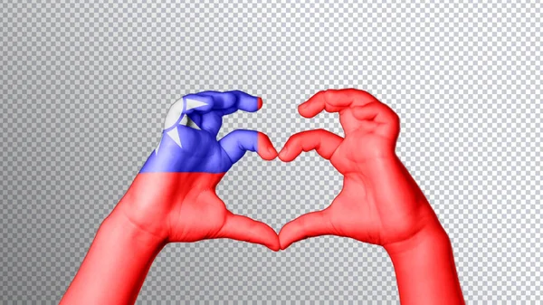 Taiwan Cor Bandeira Mãos Mostram Símbolo Coração Amor Caminho Recorte — Fotografia de Stock