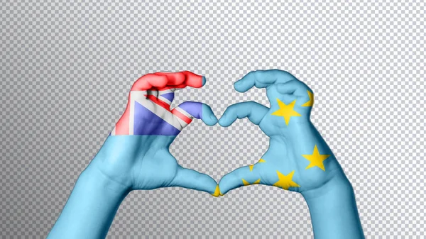 Tuvalu Zászló Színe Kezek Mutatják Szimbólum Szív Szeretet Nyírás — Stock Fotó