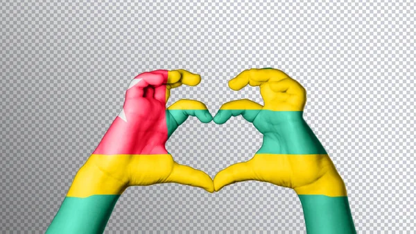 Colore Bandiera Togo Mani Mostrano Simbolo Cuore Amore Percorso Ritaglio — Foto Stock