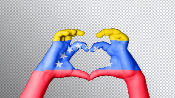 Venezuela Vlajka Barva Ruce Ukazují Symbol Srdce Lásky Výstřižek Cesta — Stock fotografie