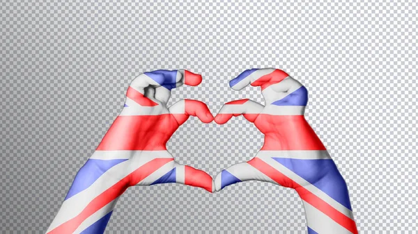 Reino Unido Bandeira Cor Mãos Mostram Símbolo Coração Amor Recorte — Fotografia de Stock