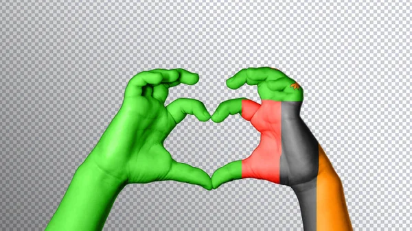 Ζάμπια Χρώμα Σημαία Χέρια Δείχνουν Σύμβολο Της Καρδιάς Και Της — Φωτογραφία Αρχείου