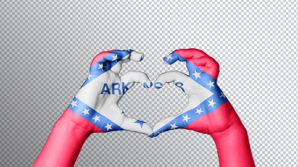 Color Bandera Arkansas Las Manos Muestran Símbolo Del Corazón Amor —  Fotos de Stock