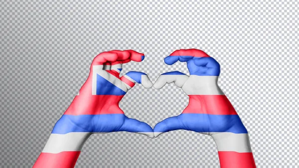 Havaí Bandeira Cor Mãos Mostrar Símbolo Coração Amor Cortando Caminho — Fotografia de Stock