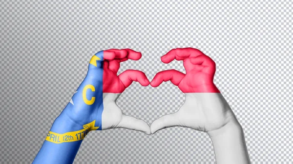 Σημαία Βόρειας Καρολίνας Χρώμα Χέρια Δείχνουν Σύμβολο Της Καρδιάς Και — Φωτογραφία Αρχείου