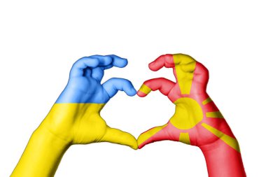 Kuzey Makedonya Ukrayna 'nın Kalbi ve El hareketi kalp yapıyor, Ukrayna' ya Dua Et