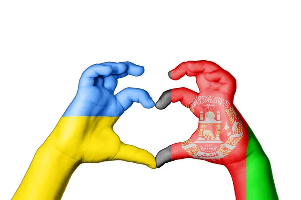 Afganisztán Ukrajna Szív Kézmozdulat Döntéshozó Szív Imádkozz Ukrajnáért — Stock Fotó