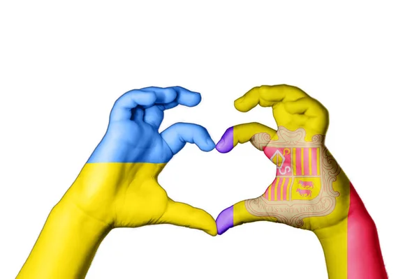Andorra Ukrajina Srdce Ruka Gesto Dělat Srdce Modlete Ukrajinu — Stock fotografie