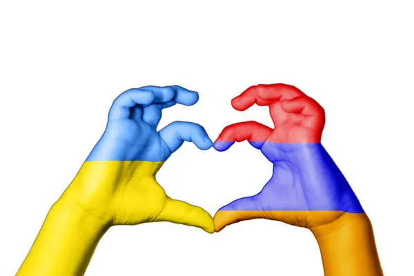 Örményország Ukrajna Szív Kéz Gesztus Készítő Szív Imádkozz Ukrajnáért — Stock Fotó