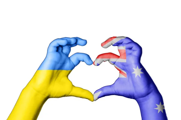 Австралия Украина Сердце Жест Делающий Сердце Украину — стоковое фото