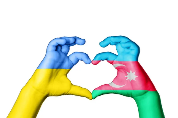 Azerbajdzsán Ukrajna Szív Kézmozdulatok Készítése Szív Imádkozz Ukrajnáért — Stock Fotó