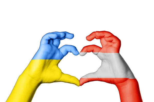 Austria Ukraine Heart Hand Gesture Making Heart Pray Ukraine — Stock Photo, Image