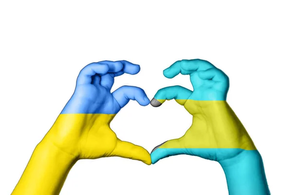 Bahama Oekraïne Hart Handgebaar Maken Hart Bidden Voor Oekraïne — Stockfoto