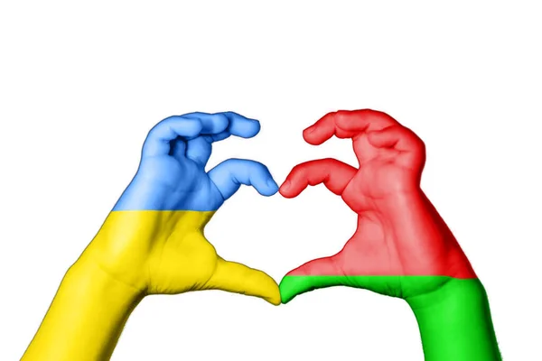 Belarus Ukraine Heart Hand Gesture Making Heart Pray Ukraine — Stock Photo, Image