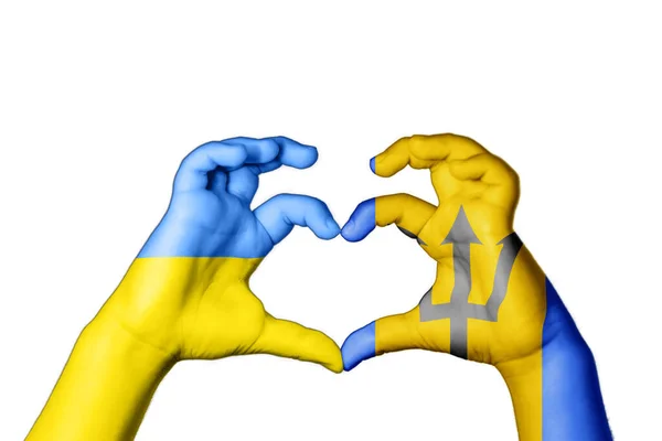 Барбадос Украина Сердце Жест Рукой Делает Сердце Молитесь Украину — стоковое фото