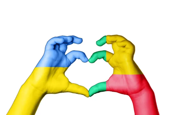 Бенин Украина Сердце Жест Рукой Делая Сердце Молитесь Украину — стоковое фото