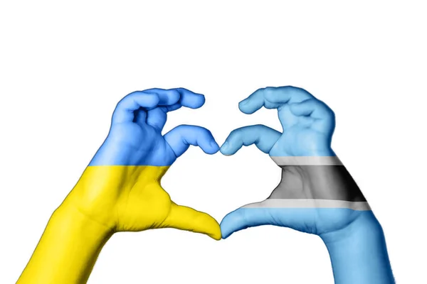 Botswana Ucrânia Coração Gesto Mão Fazendo Coração Rezar Pela Ucrânia — Fotografia de Stock