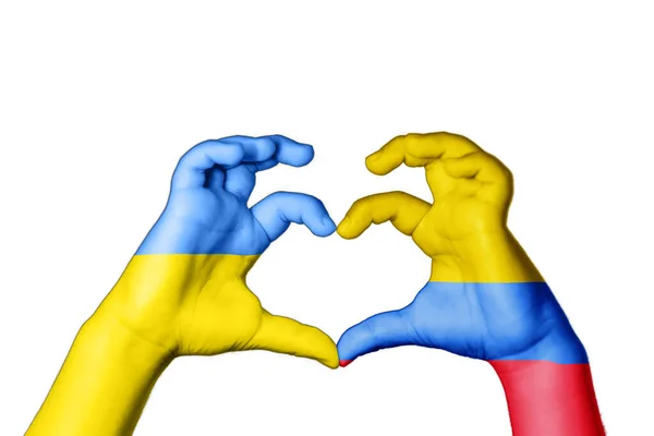 Κολομβία Ουκρανία Καρδιά Χειρονομία Χέρι Κάνει Καρδιά Προσεύχονται Για Την — Φωτογραφία Αρχείου