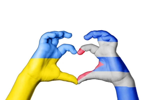 Cuba Ucrânia Coração Gesto Mão Fazendo Coração Rezar Pela Ucrânia — Fotografia de Stock
