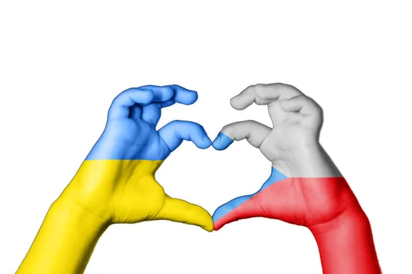 Czech Republic Ukraine Heart Hand Gesture Making Heart Pray Ukraine — Stock Photo, Image