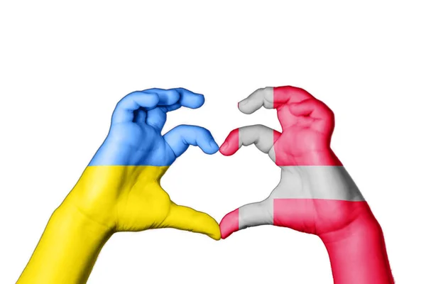 Dinamarca Ucrânia Coração Gesto Mão Fazendo Coração Rezar Pela Ucrânia — Fotografia de Stock