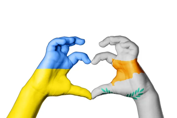 Кипр Ukraine Heart Hand Gesture Making Heart Pray Ukraine — стоковое фото