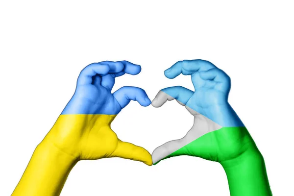 Dzsibuti Ukrajna Szív Kéz Gesztus Döntéshozó Szív Imádkozz Ukrajnáért — Stock Fotó