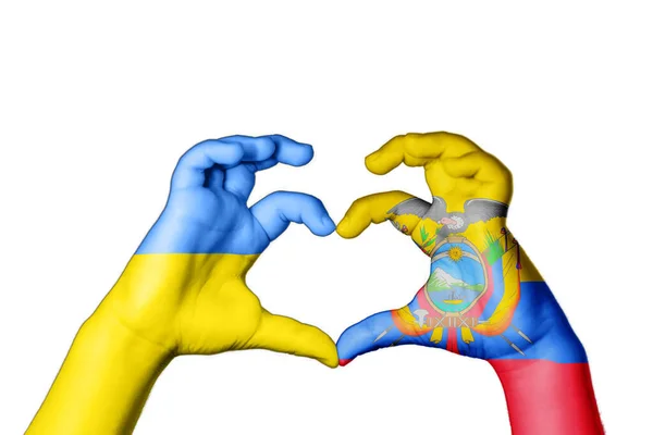 Ecuador Ukrajna Szív Kéz Gesztus Készítő Szív Imádkozz Ukrajnáért — Stock Fotó