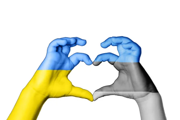 Эстония Ukraine Heart Hand Gesture Making Heart Pray Ukraine — стоковое фото