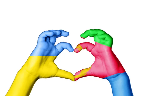 Eritrea Ukraine Heart Hand Gesture Making Heart Pray Ukraine — Stock Photo, Image