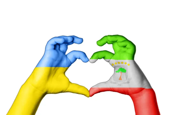 Egyenlítői Guinea Ukrajna Szív Kéz Gesztus Készítő Szív Imádkozz Ukrajnáért — Stock Fotó