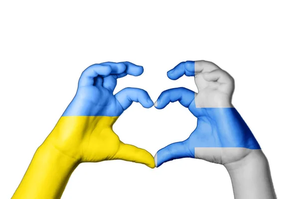 Серце Фінляндії Жести Рук Моліться Україну — стокове фото
