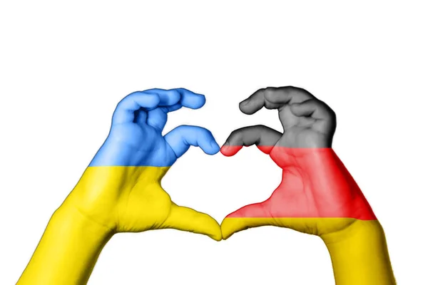 Saksa Ukraina Heart Käsi Ele Tehdä Sydän Rukoile Ukrainan — kuvapankkivalokuva