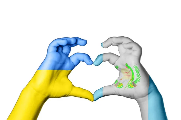 Guatemala Ukraine Heart Hand Gesture Making Heart Pray Ukraine — Stock Photo, Image