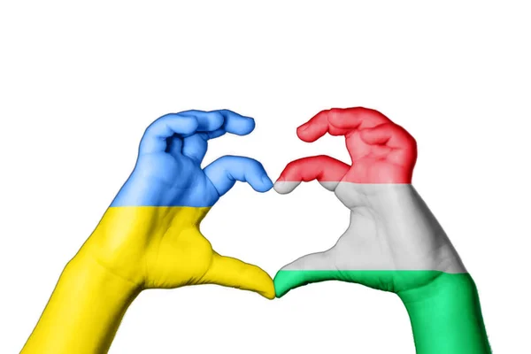 Венгрия Ukraine Heart Hand Gesture Making Heart Pray Ukraine — стоковое фото