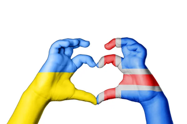 Исландия Украина Сердце Жест Рукой Делая Сердце Молитесь Украину — стоковое фото