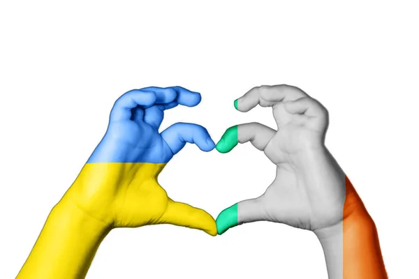 Ireland Ukraine Heart Hand Gesture Making Heart Pray Ukraine — Stock Photo, Image