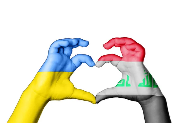 Irak Oekraïne Hart Handgebaar Maken Hart Bidden Voor Oekraïne — Stockfoto
