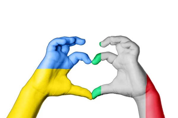 Italy Ukraine Heart Hand Gesture Making Heart Pray Ukraine — Stock Photo, Image