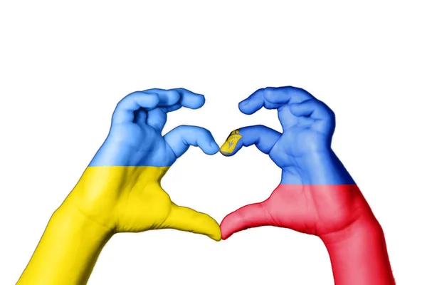 Λιχτενστάιν Ουκρανία Καρδιά Χειρονομία Χέρι Κάνοντας Καρδιά Προσευχηθείτε Για Την — Φωτογραφία Αρχείου