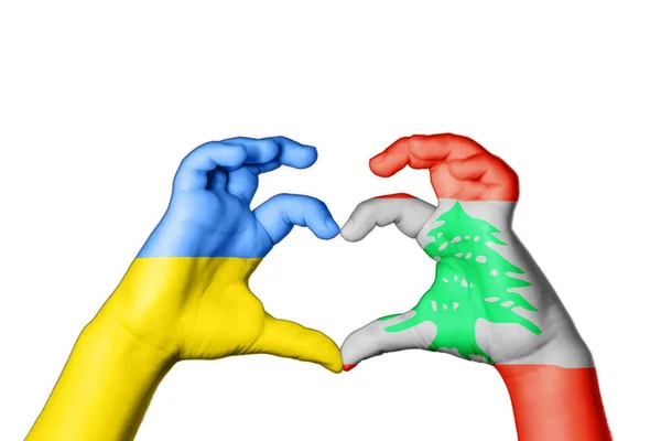 Líbano Ucrânia Coração Gesto Mão Fazendo Coração Rezar Pela Ucrânia — Fotografia de Stock