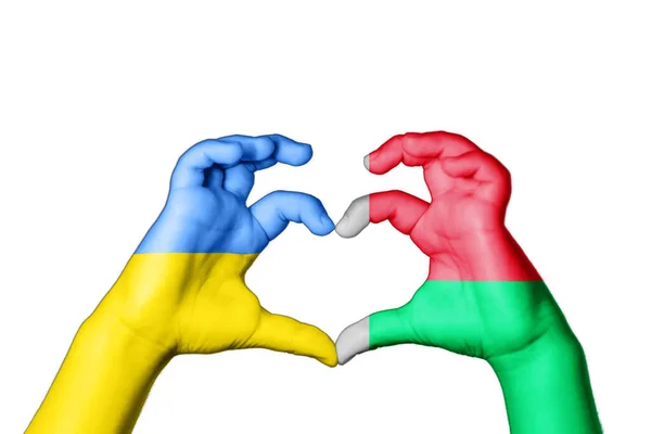 Мадагаскар Украина Сердце Жест Рукой Делает Сердце Молитесь Украину — стоковое фото