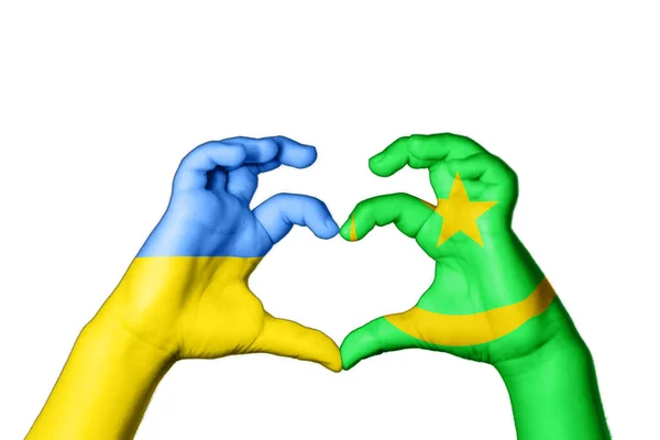 毛里塔尼亚乌克兰心 手拉手造心 为乌克兰祈祷 — 图库照片