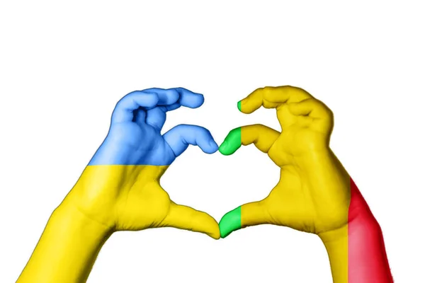 Мали Украина Сердце Жест Рукой Делая Сердце Молитесь Украину — стоковое фото