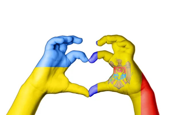 Moldova Ukraine Heart Hand Gesture Making Heart Pray Ukraine — Stock Photo, Image