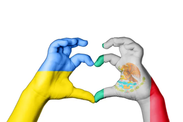 Мексика Ukraine Heart Hand Gesture Making Heart Pray Ukraine — стоковое фото