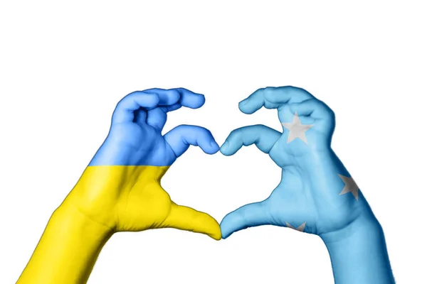 Micronesia Ukraine Heart Hand Gesture Making Heart Pray Ukraine — Stock Photo, Image