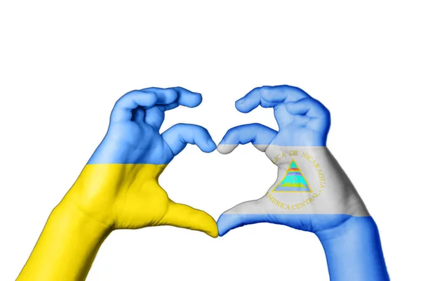 Nicaragua Ukrajna Szív Kéz Gesztus Készítő Szív Imádkozz Ukrajnáért — Stock Fotó
