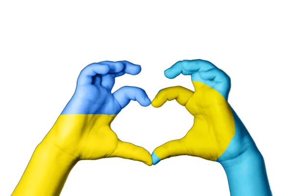 パラオウクライナハート 手のジェスチャーを作る心 ウクライナのために祈る — ストック写真